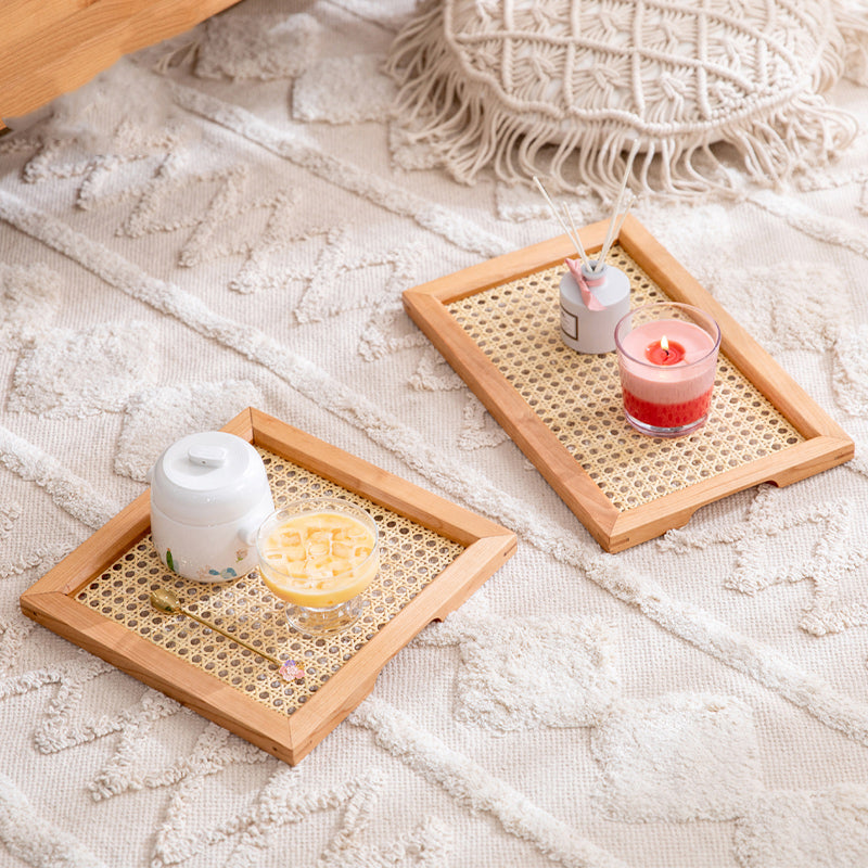 2color square rattan wood tray