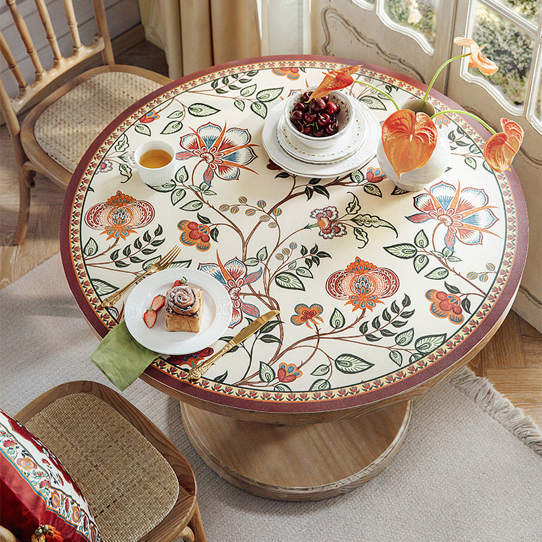 dark red vintage flower round table mat