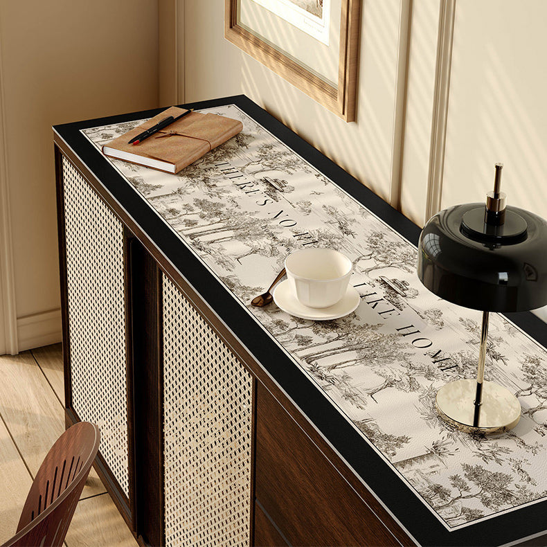 black toile de Jouy shelf mat