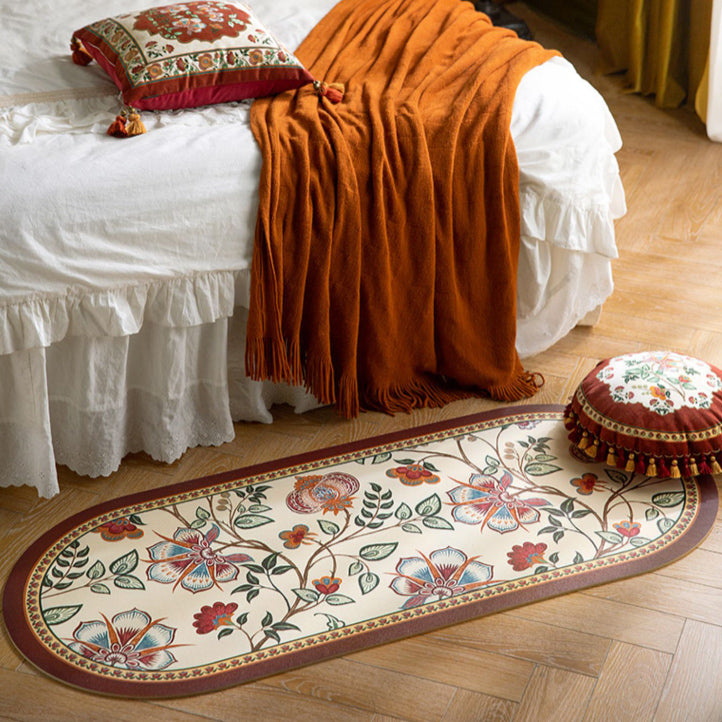 dark red vintage flower floor mat