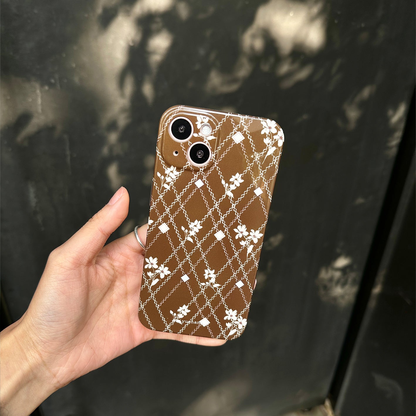 brown check flower iPhone case