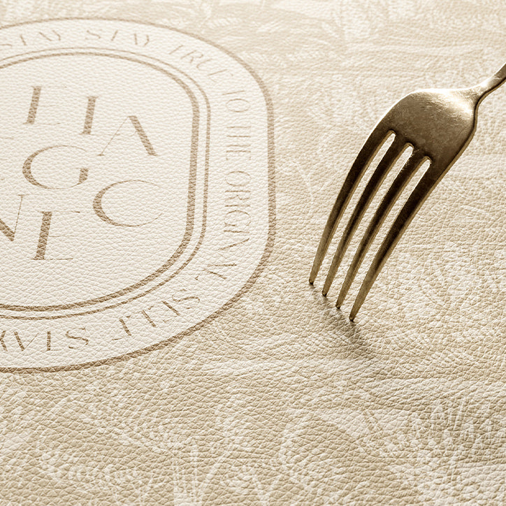 beige elegance logo square table mat