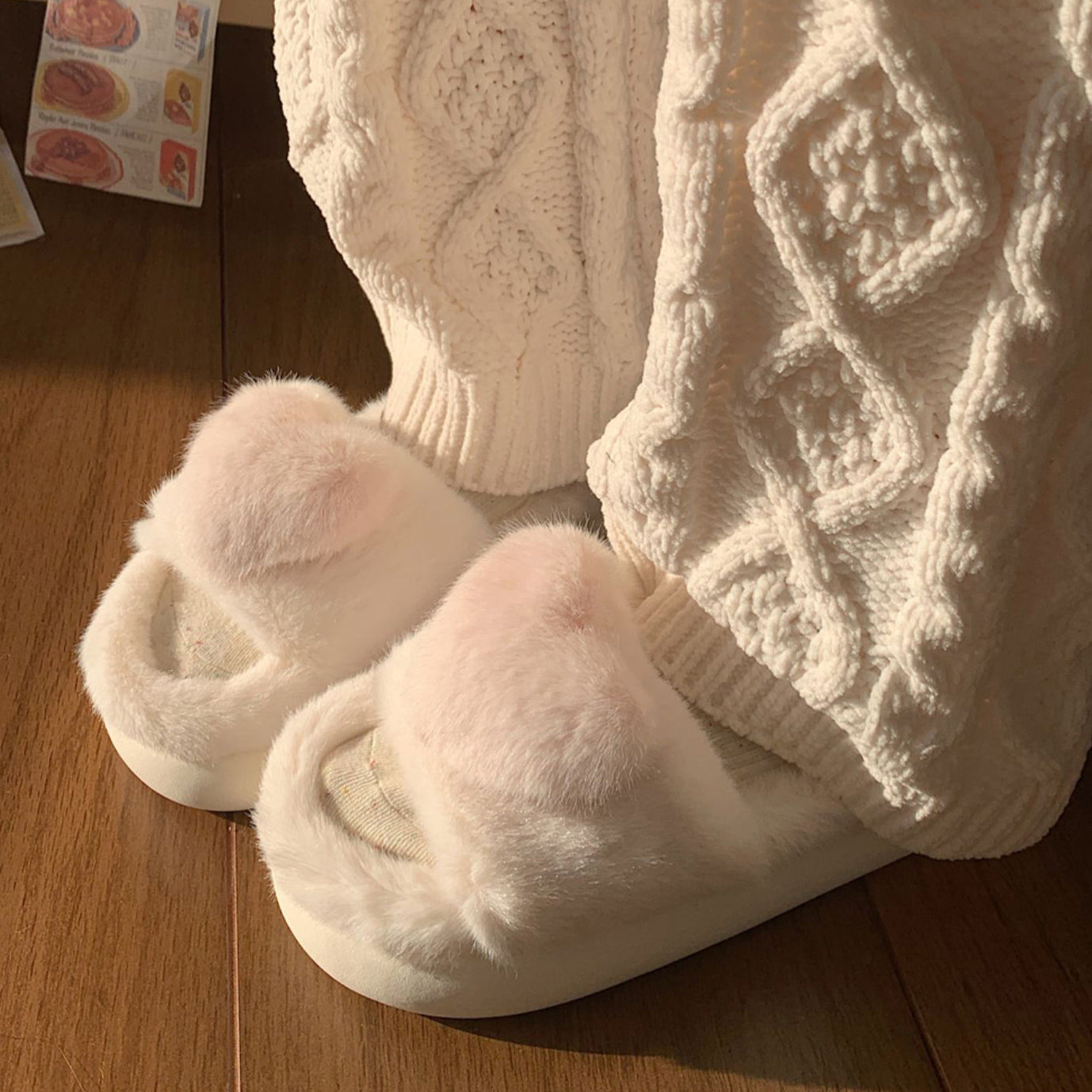 3color fur heart roomshoes