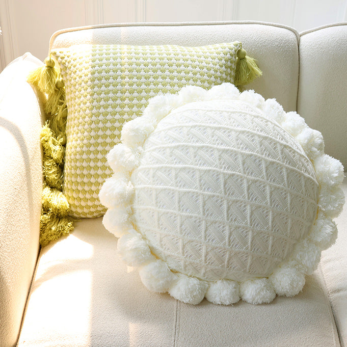 green motif ponpon cushion