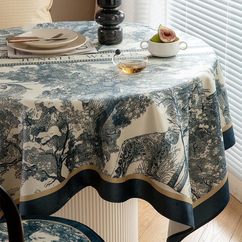 blue retro forest table cloth