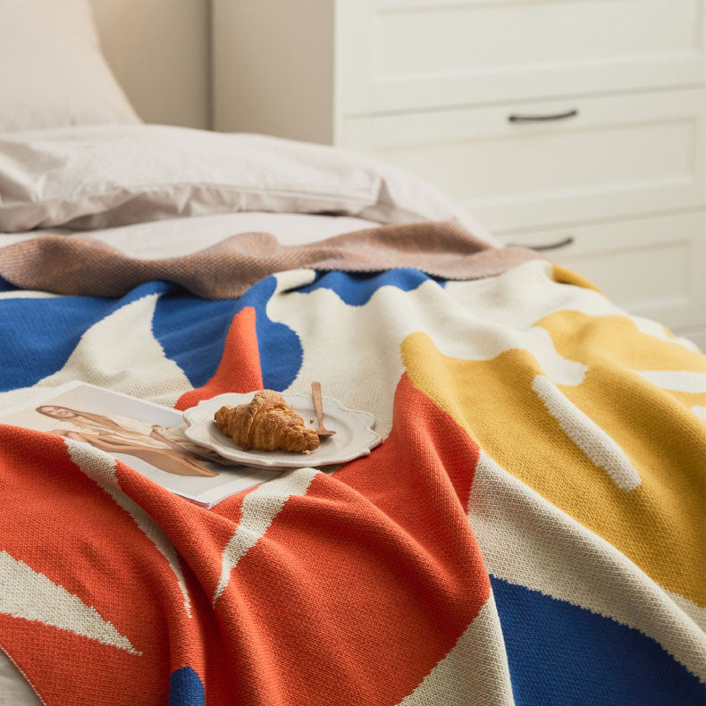 2color flower knit blanket