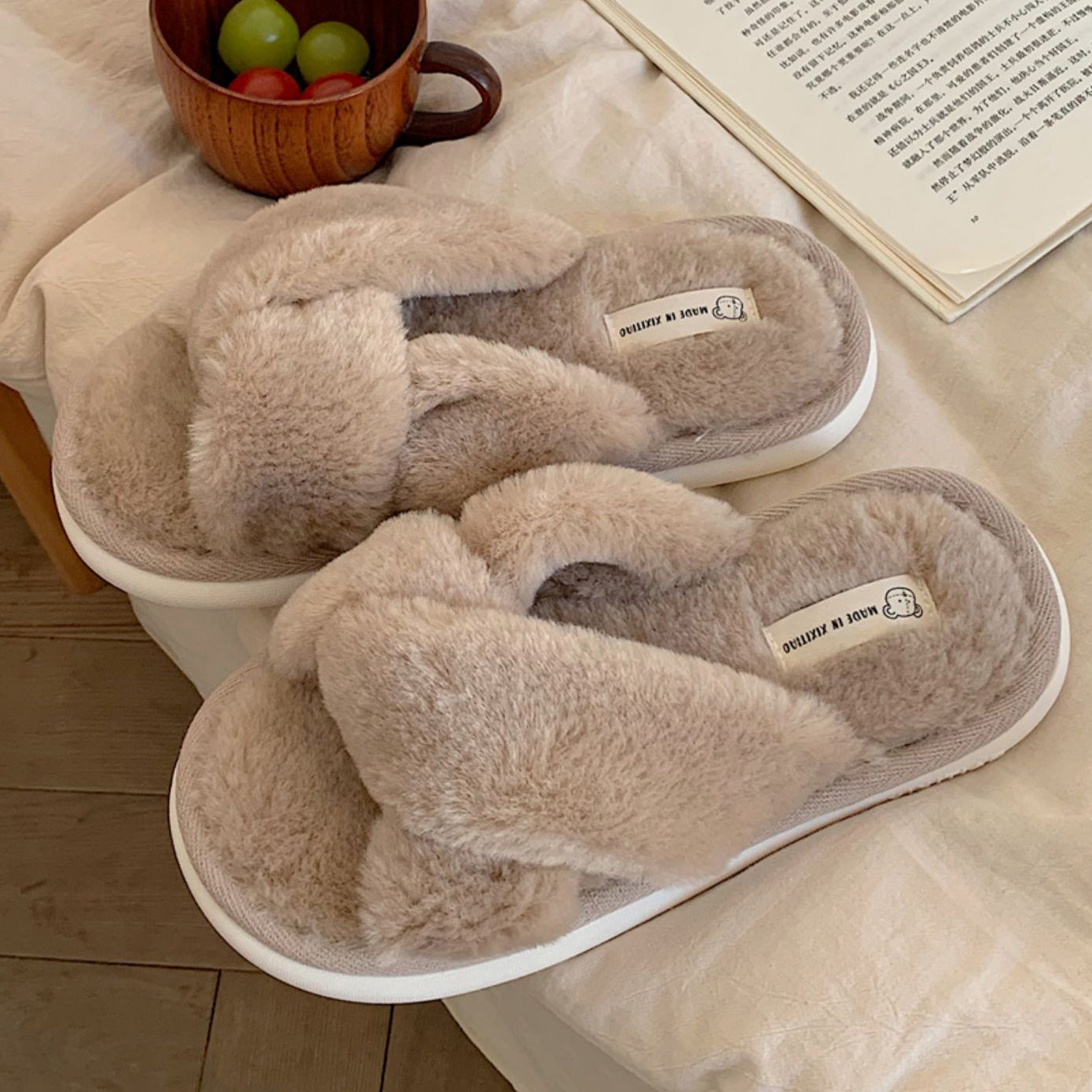 3color fur cross roomshoes