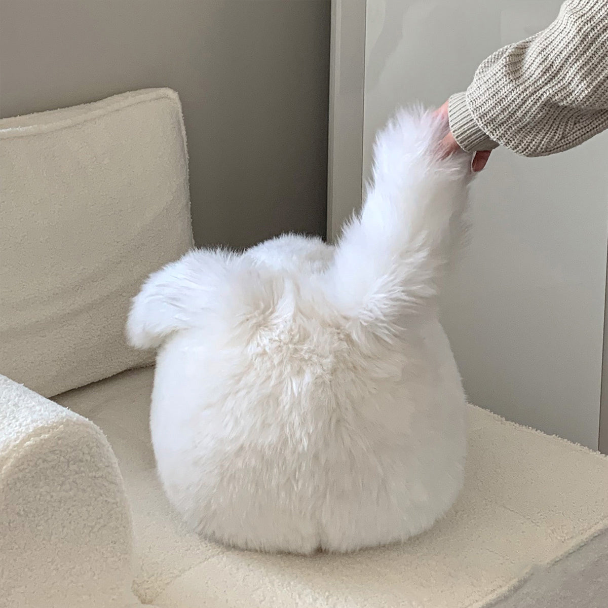 white round rabbit cushion
