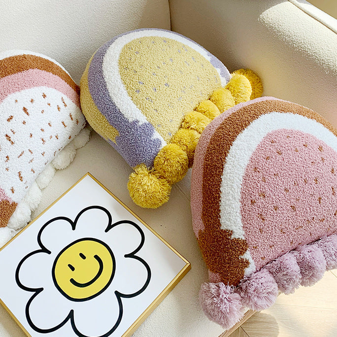 3color semicircle ponpon cushion