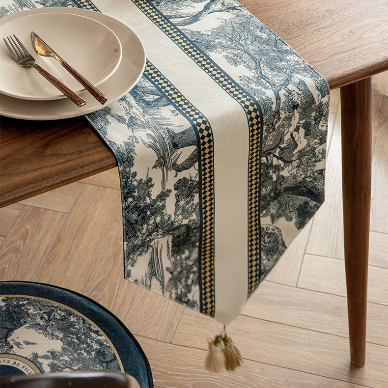 blue retro forest table runner