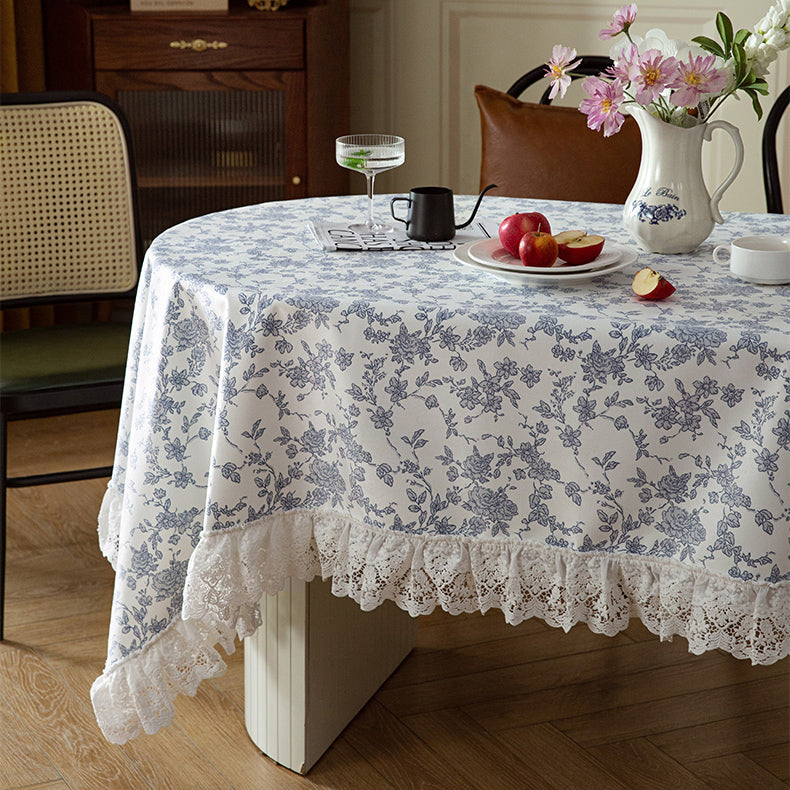 2color french flower velvety table cloth