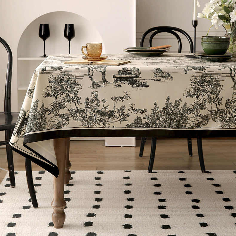 black toile de Jouy table cloth