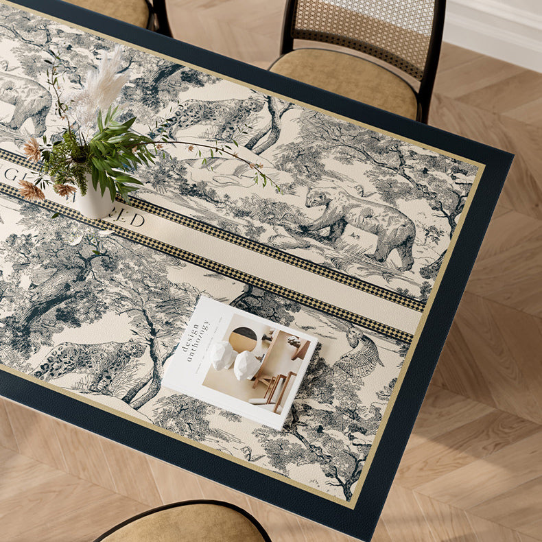 blue retro forest square table mat