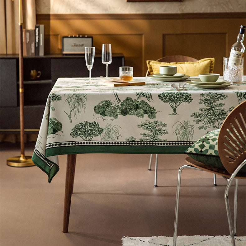 green retro forest table cloth