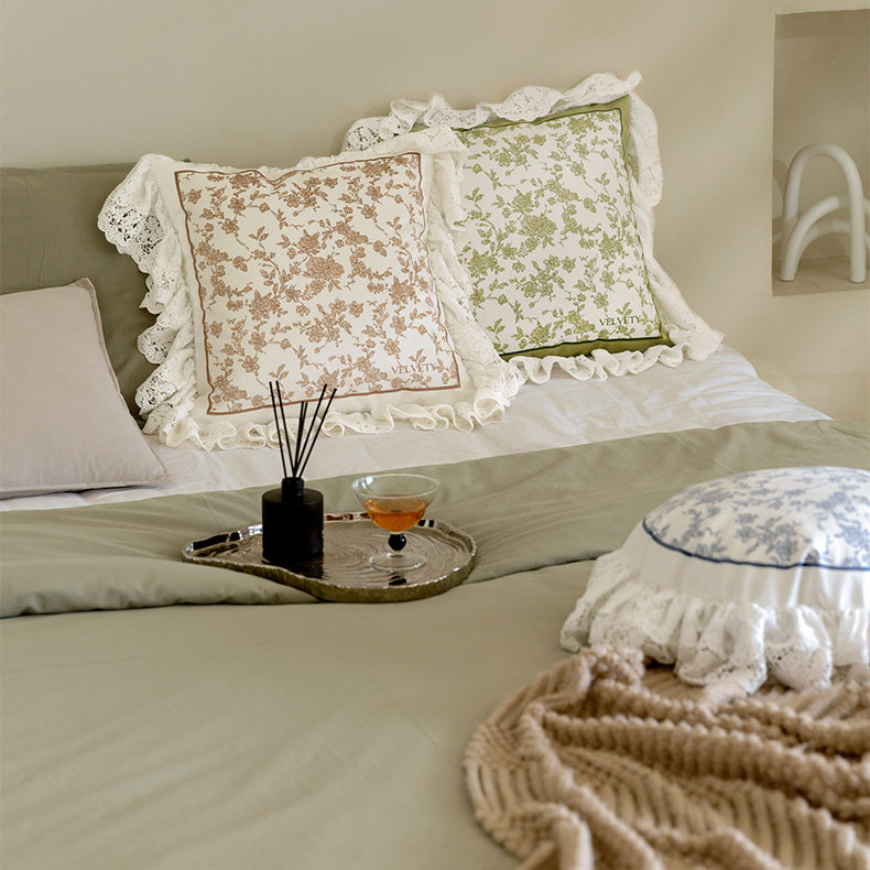 french flower velvety frill cushion