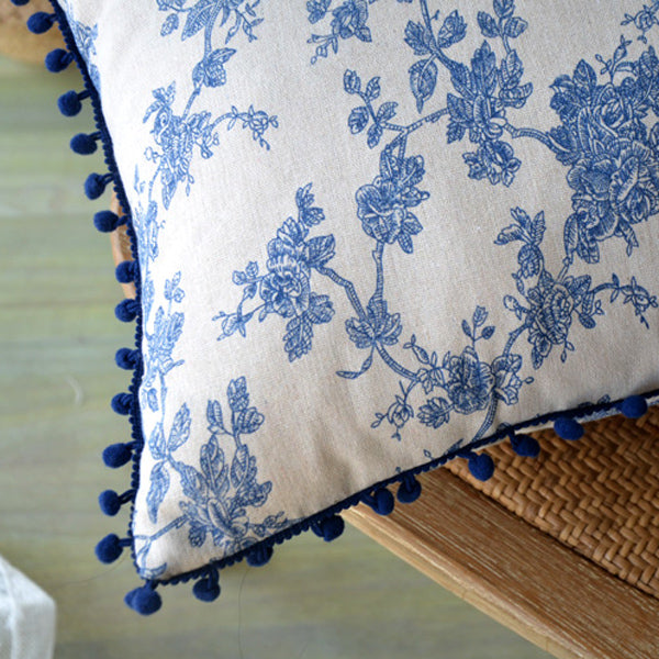 french retro blue flower cushion cover