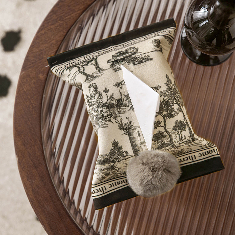 black toile de Jouy tissue case