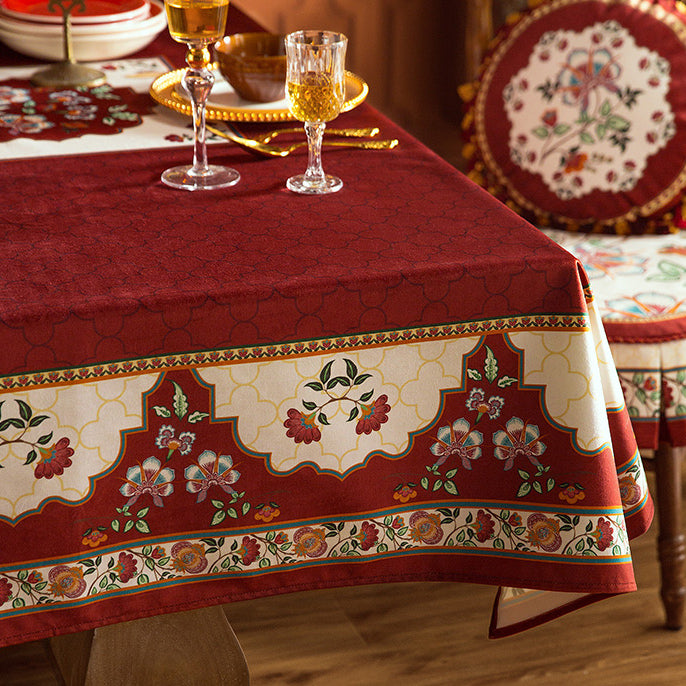 2design dark red vintage flower table cloth