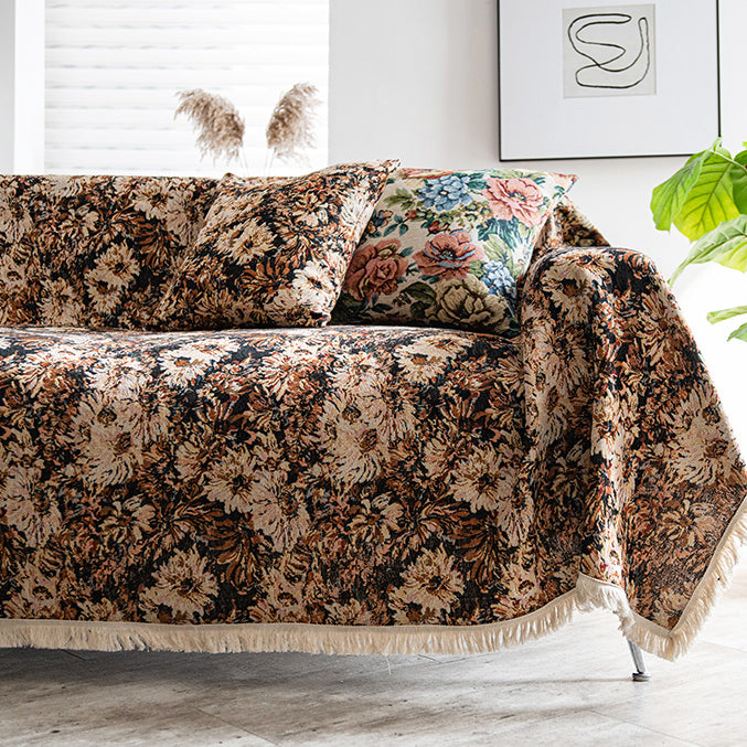 french brown flower sofa cover
