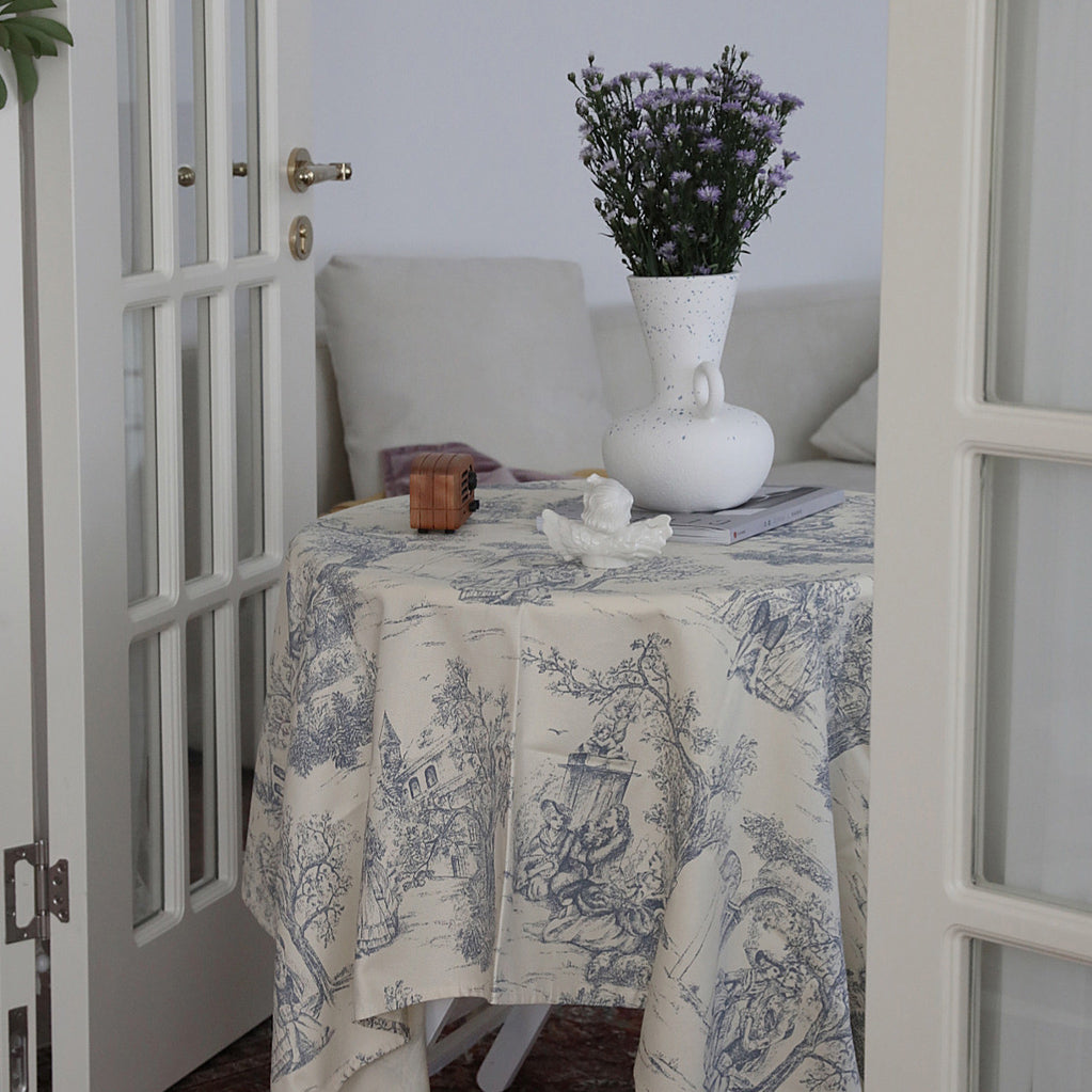 toile de Jouy blue table cloth