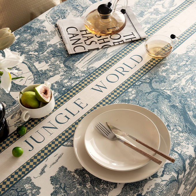 blue retro forest table cloth