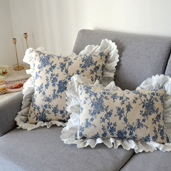 french retro blue flower cushion cover