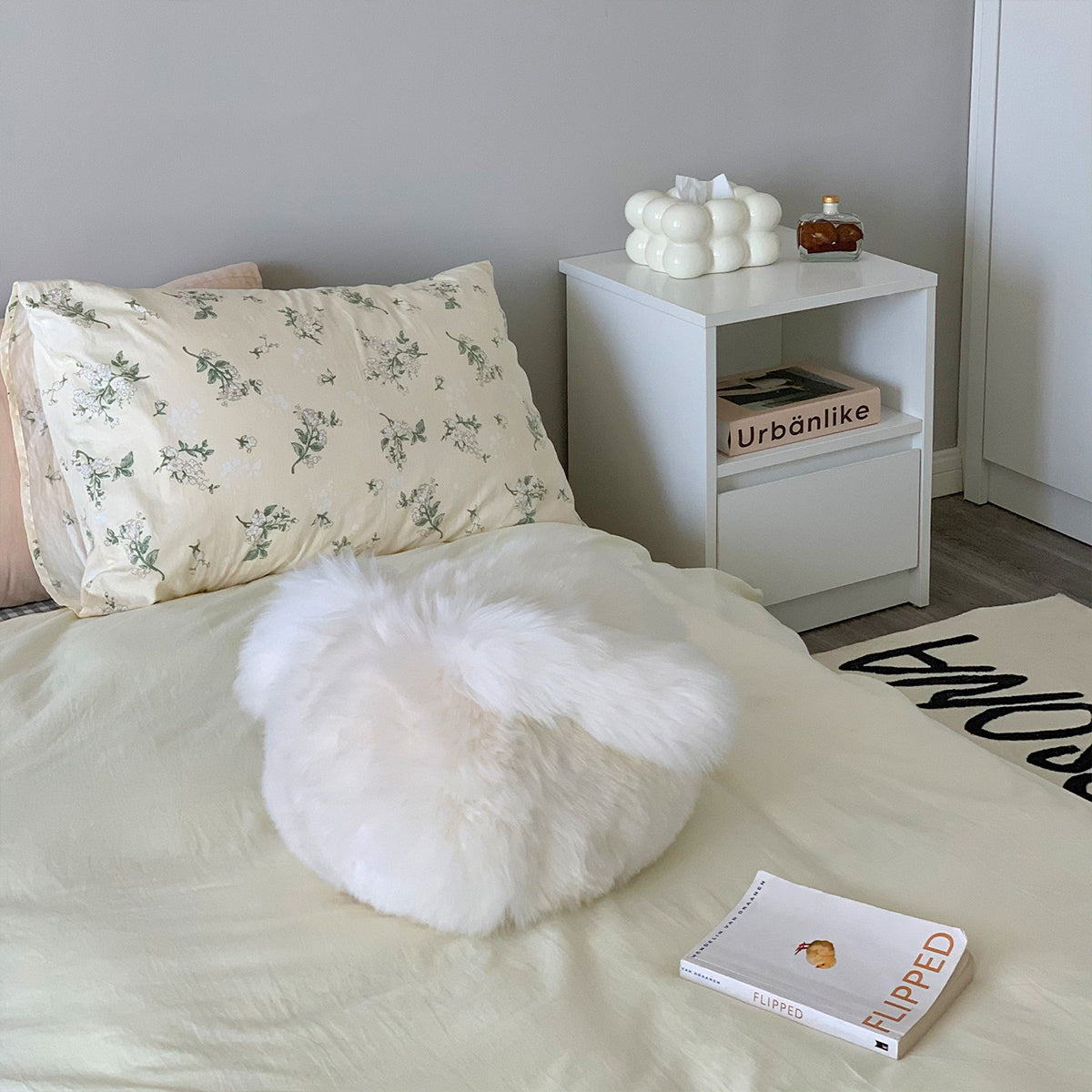 white round rabbit cushion