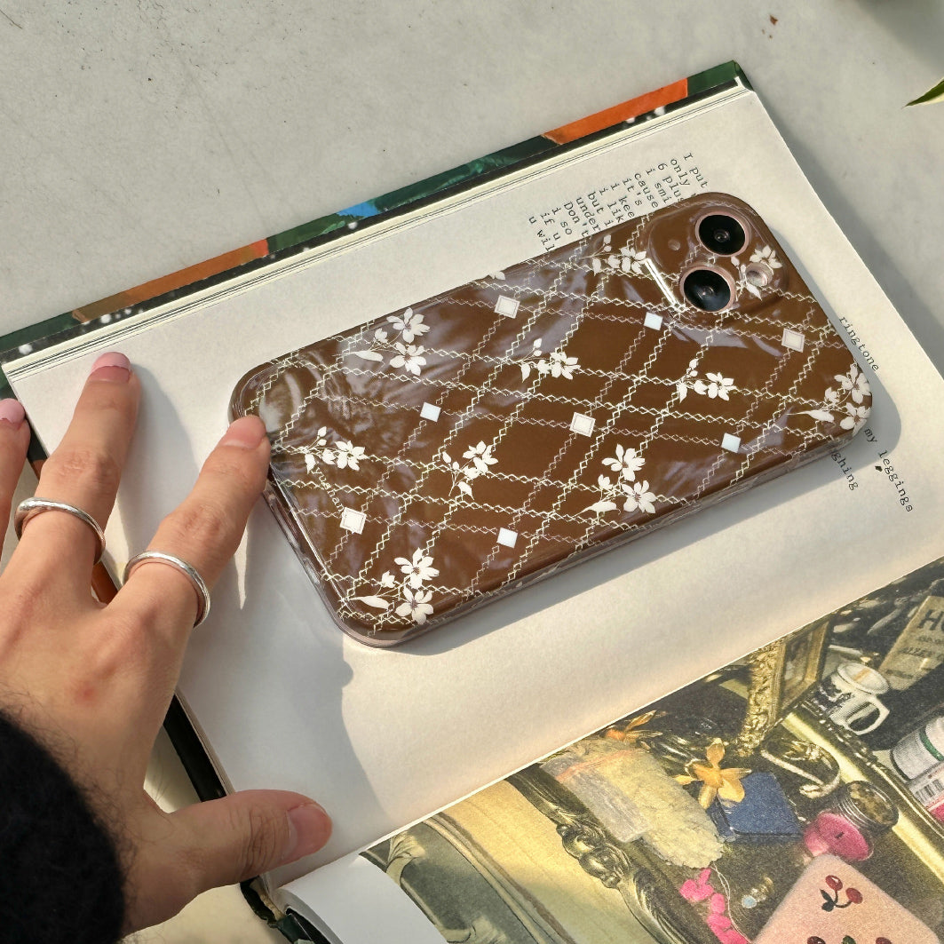 brown check flower iPhone case