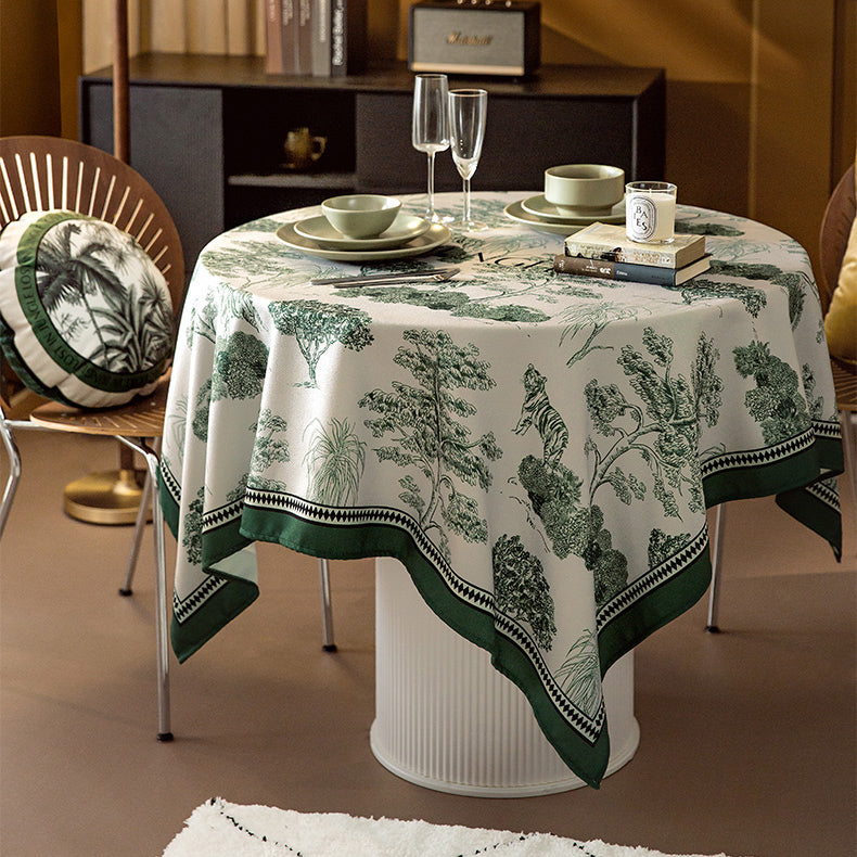 green retro forest table cloth