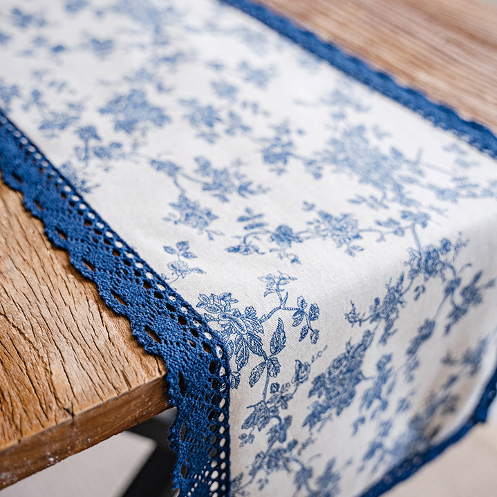 blue flower table runner