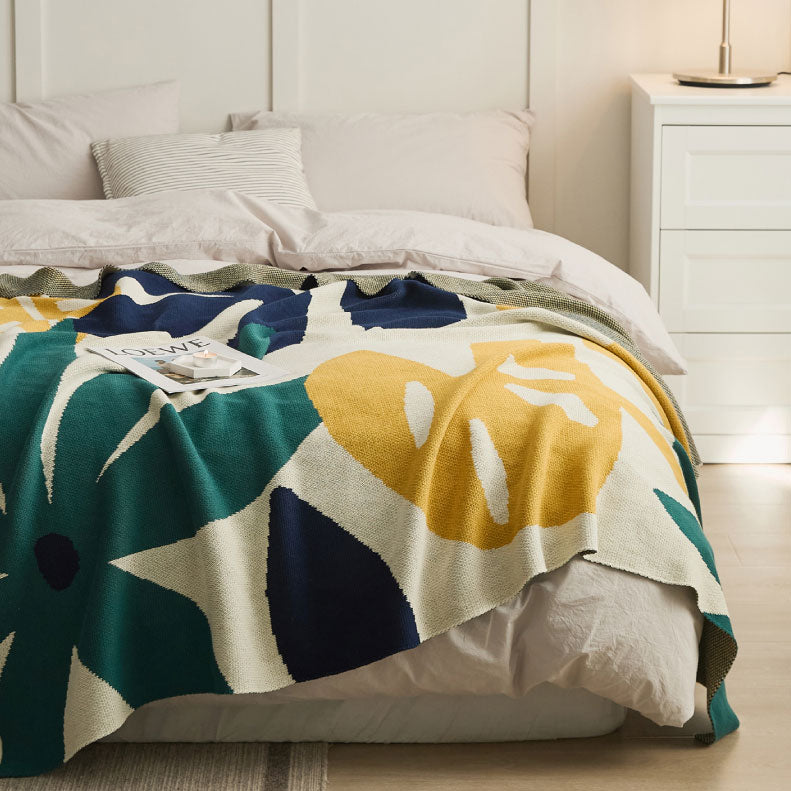 2color flower knit blanket
