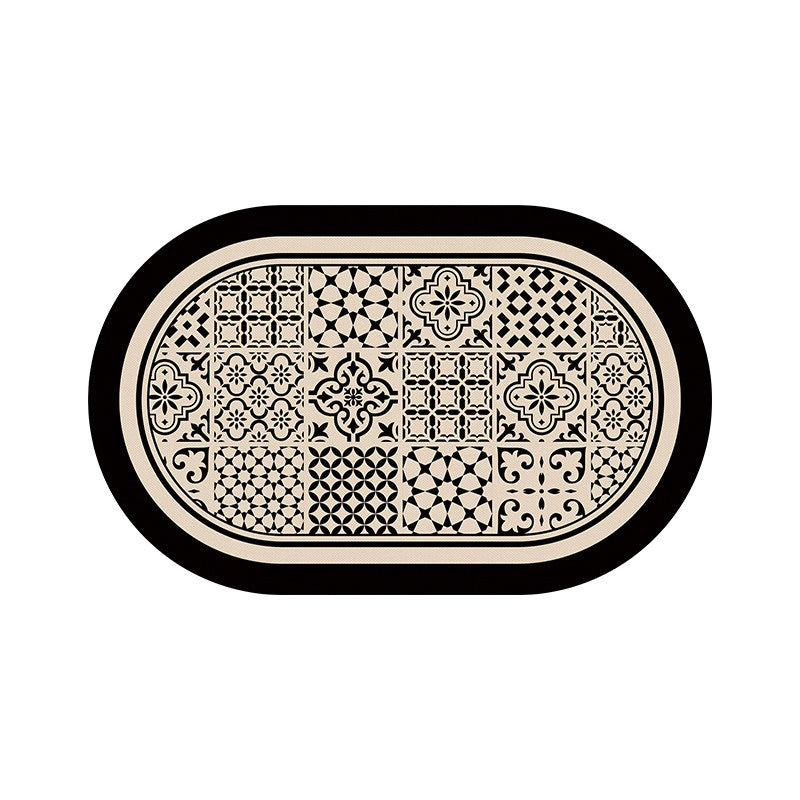 black flower tile toilet mat