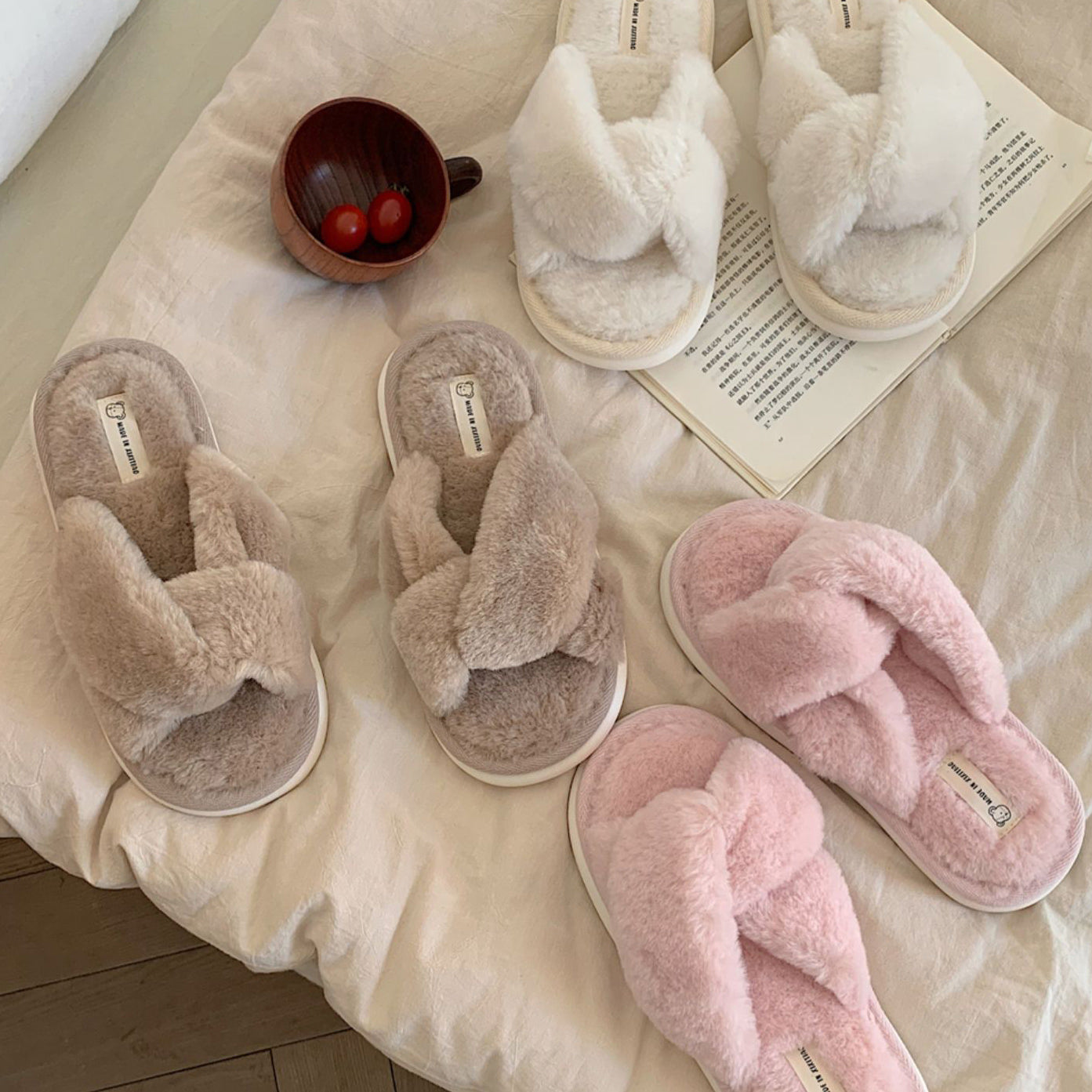 3color fur cross roomshoes