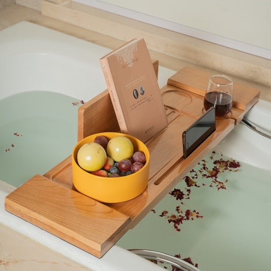 light wood bath tray