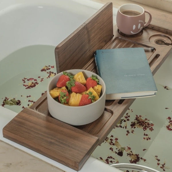 dark wood bath tray