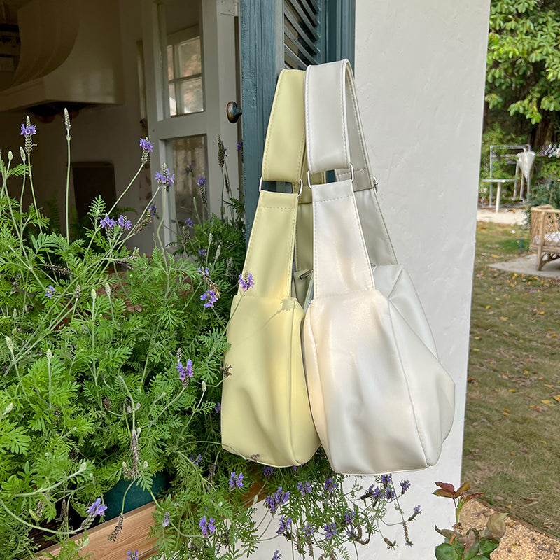 3color square leather shoulder bag