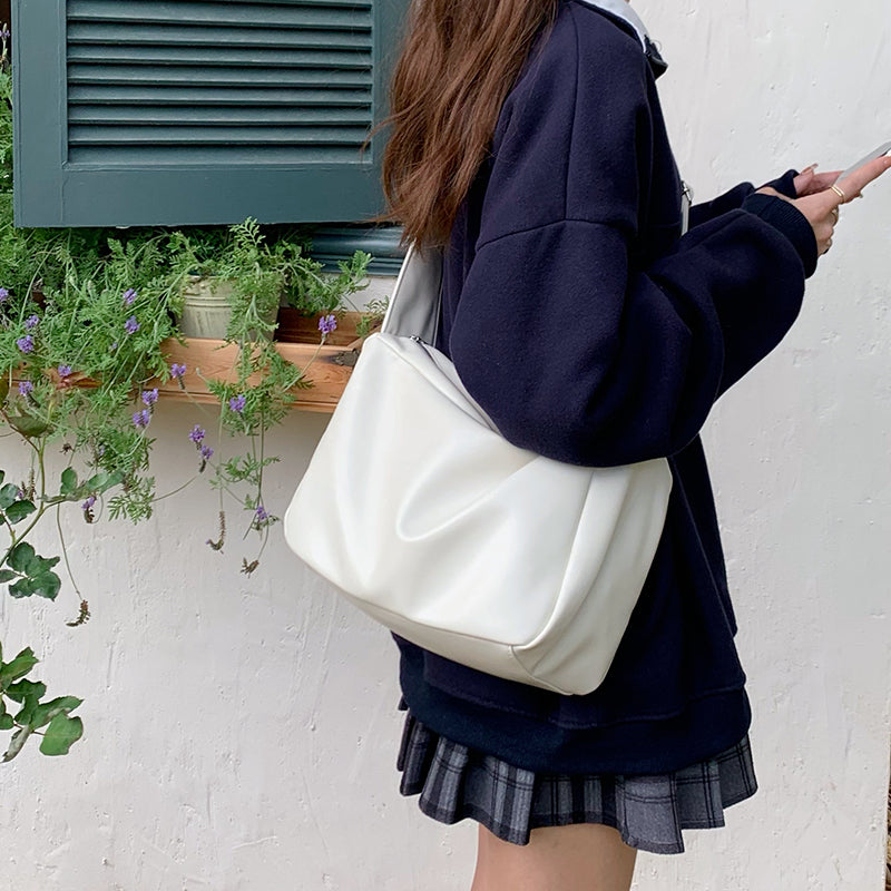 3color square leather shoulder bag