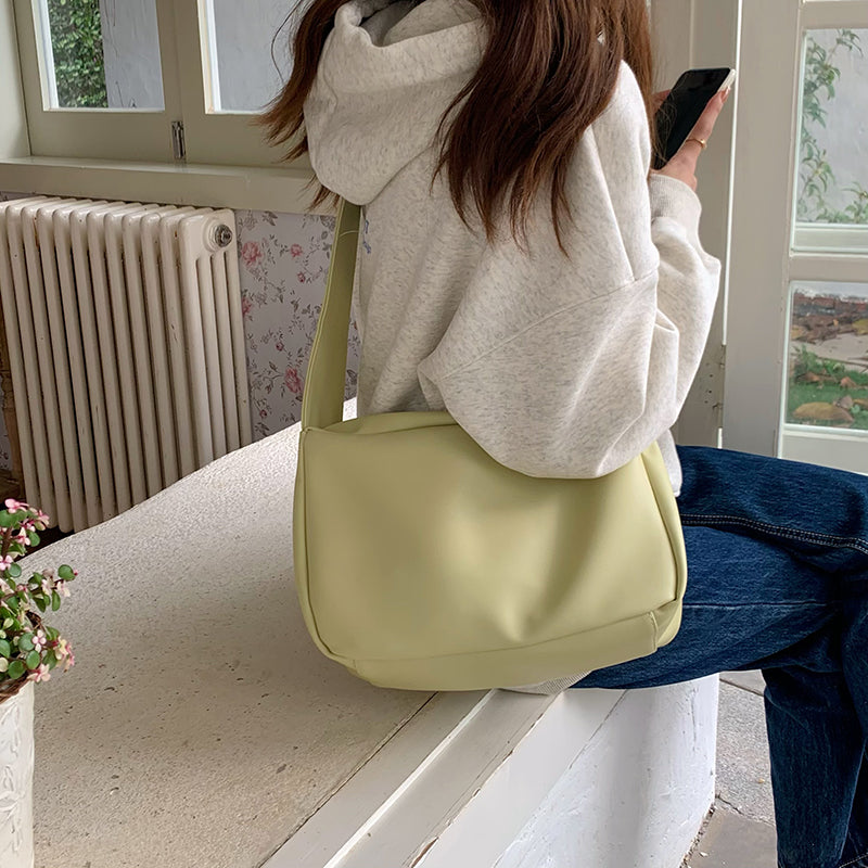 3color square leather shoulder bag