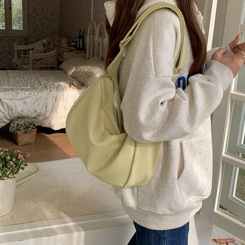 3color square leather shoulder bag