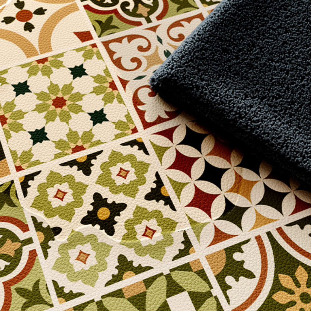 retro flower tile toilet mat