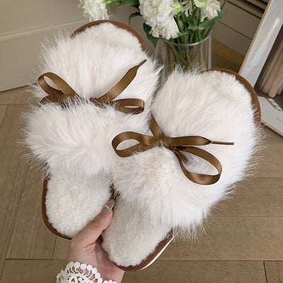 3color fur ribbon roomshoes