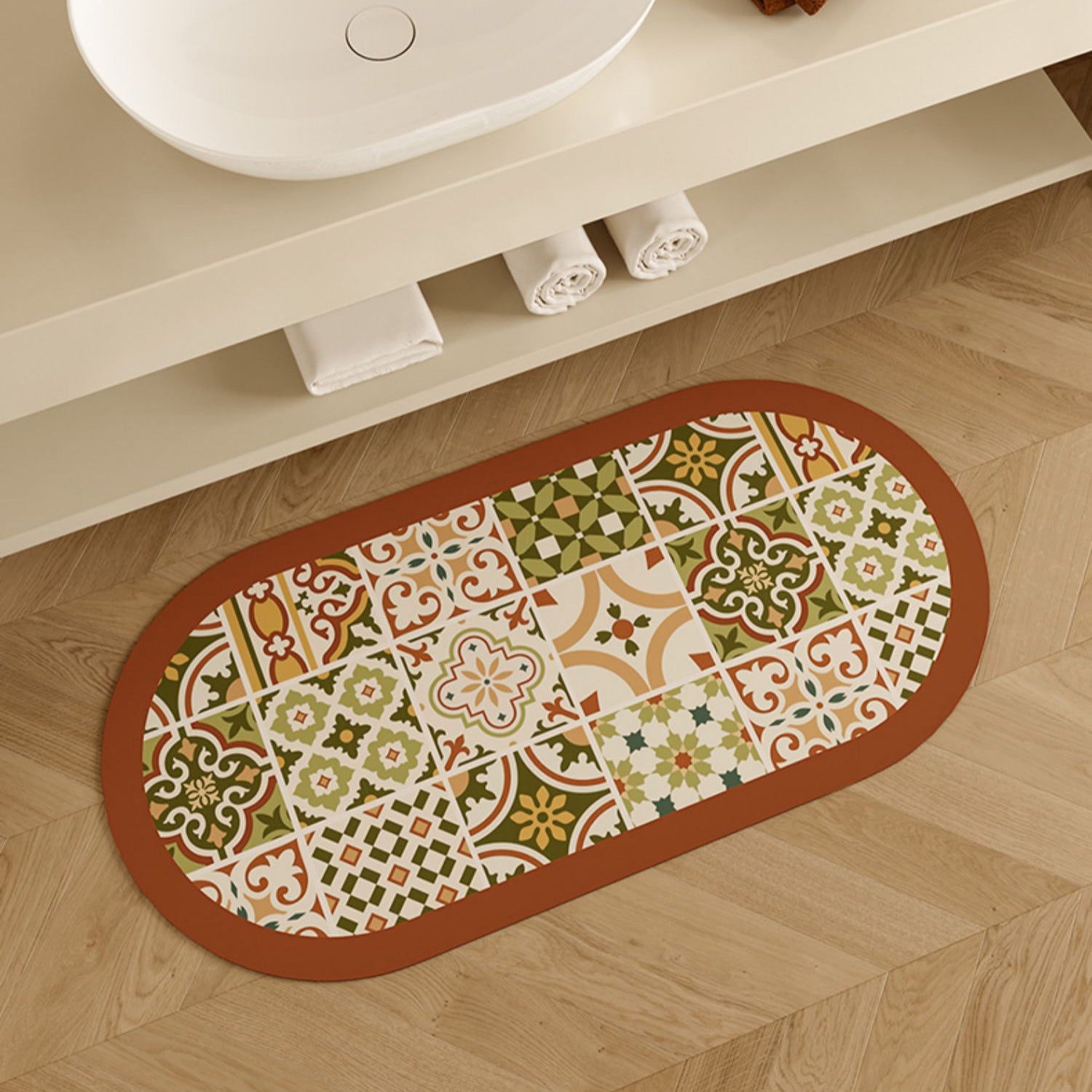 retro flower tile toilet mat