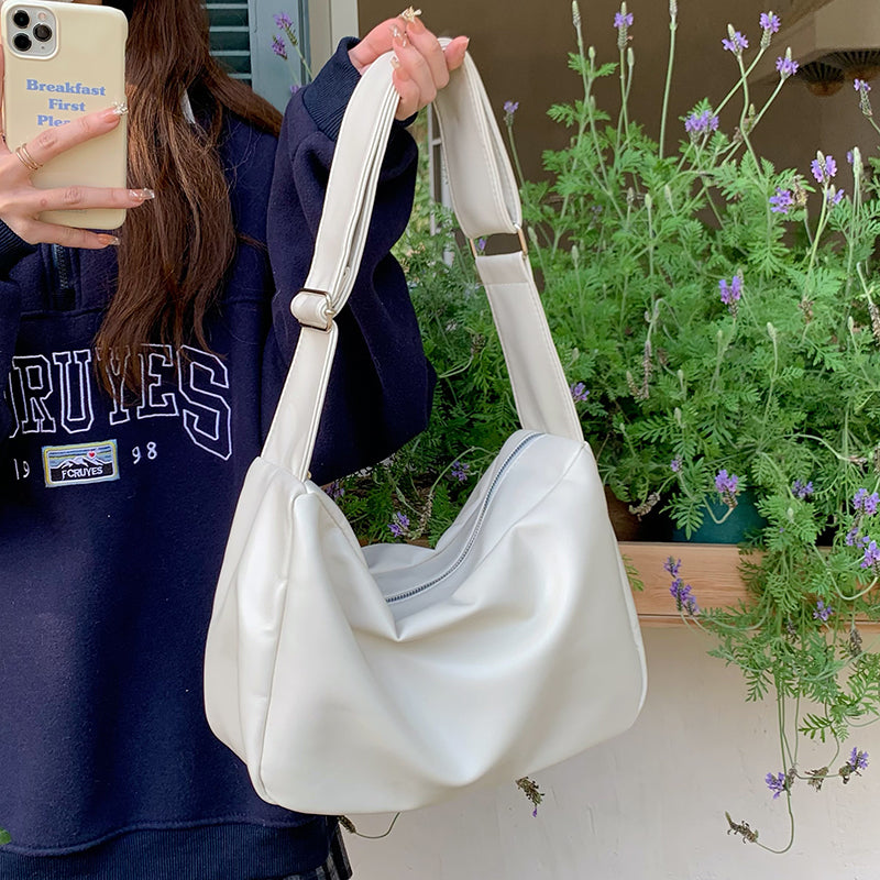 3color square leather shoulder bag