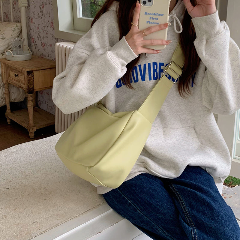 3color square leather shoulder bag