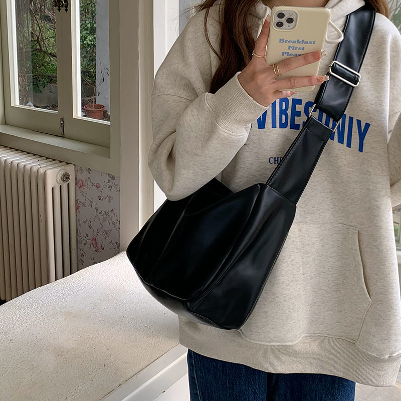 3color square leather shoulder bag