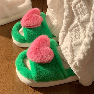 3color fur heart roomshoes