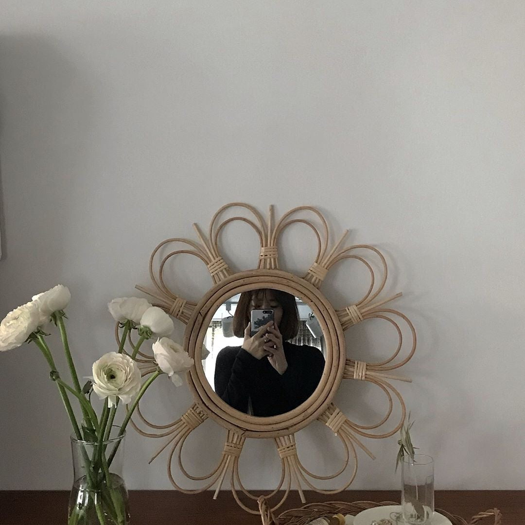wood sunflower home mirror