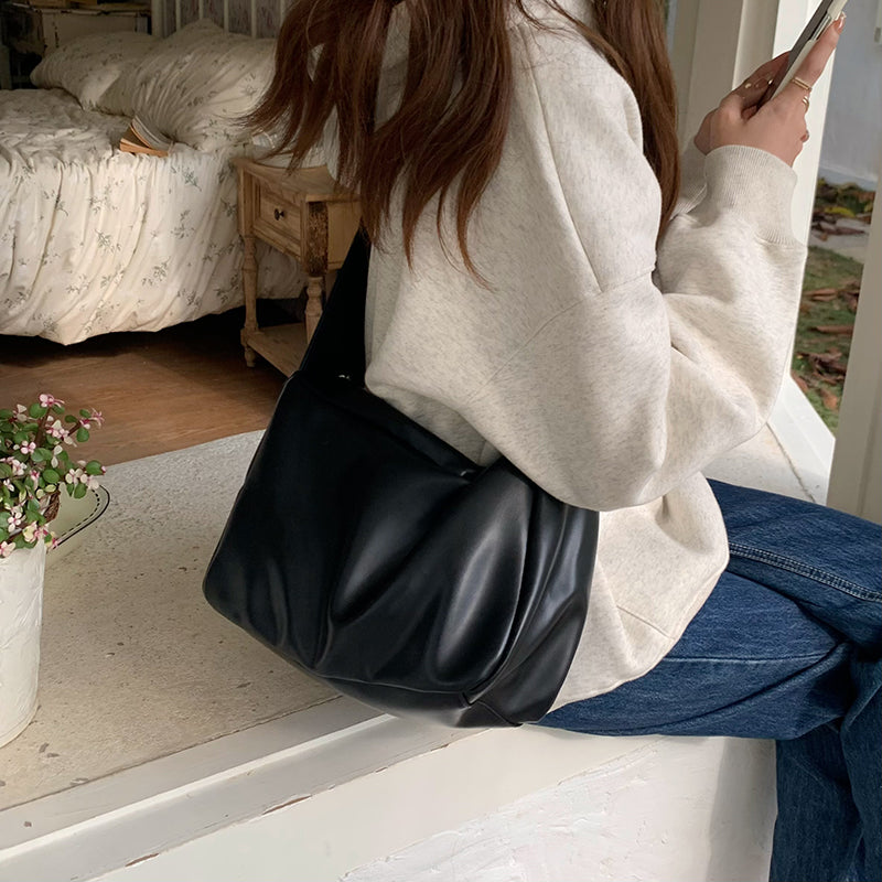 3color square leather shoulder bag