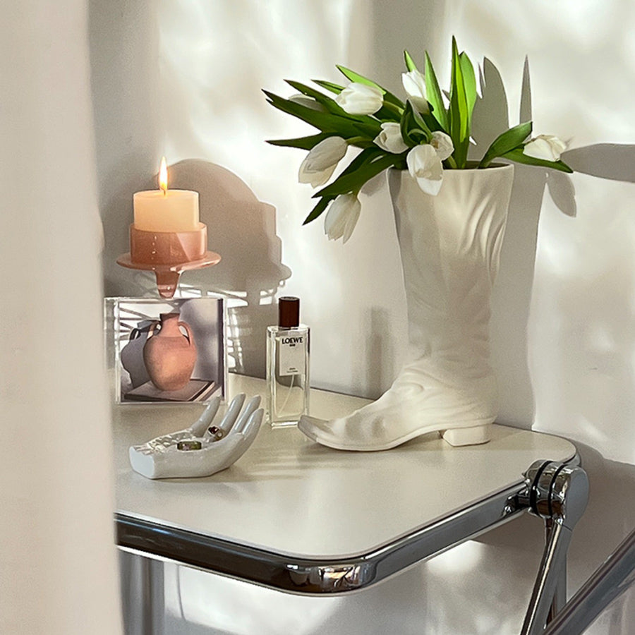 white boots vase