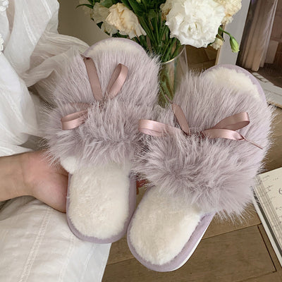 3color fur ribbon roomshoes
